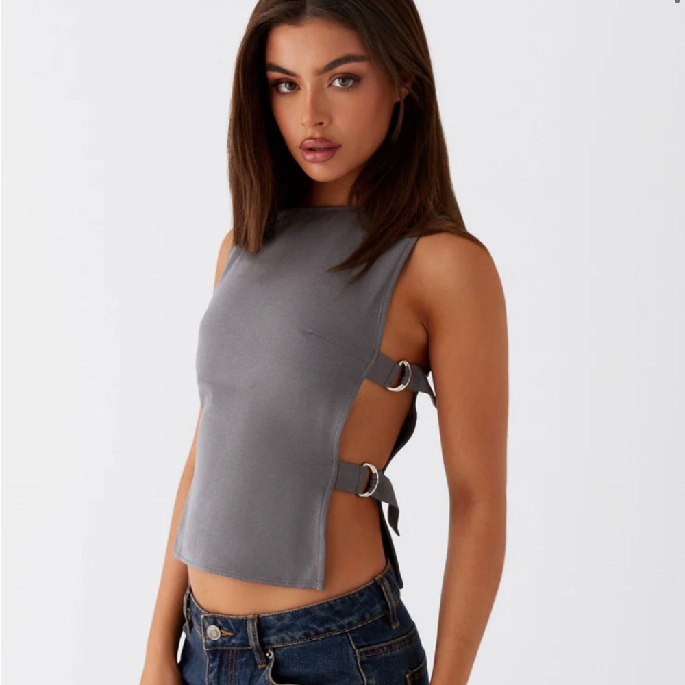 NWOT Peppermayo Gray Tank Top with Buckle Details